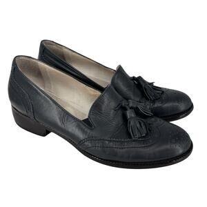 Marco Moreo Leather Wingtip Tassel Loafers Womens Size 38 Italy Blue Old Money